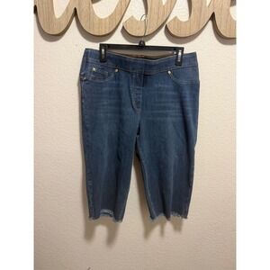 Luxe Denim Women Blue Pull On Capri Jeans 4 Way Stretch Frayed Hem Size L 14-16